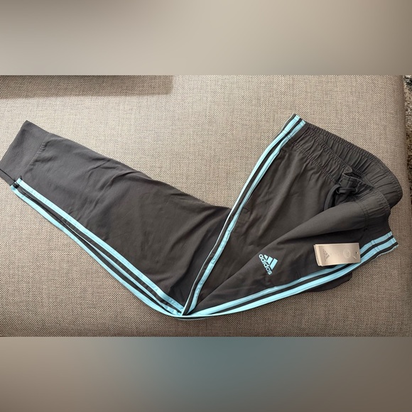 ADIDAS TRACK JOGGERS GREY WITH TURQUOISE TRIPLE STRIPE - Picture 15 of 15